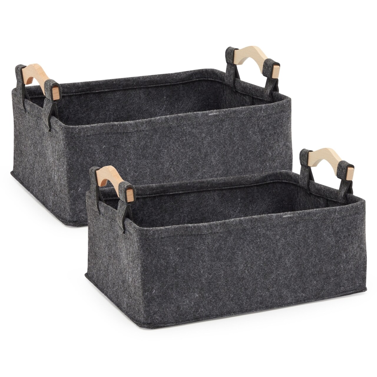 Grey Felt Storage Baskets with Wooden Handles, Toilet Paper Bins (15 x 8.1 In, 2 Pack)